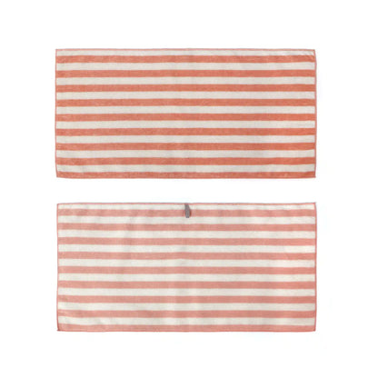Two striped Imabari towel placemats with red and white horizontal stripes on a white background.