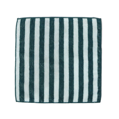 Striped Imabari towel with green and white vertical stripes on a white background