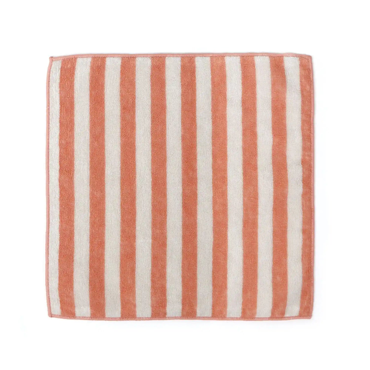 Striped Imabari towel with pink and white vertical stripes on a white background
