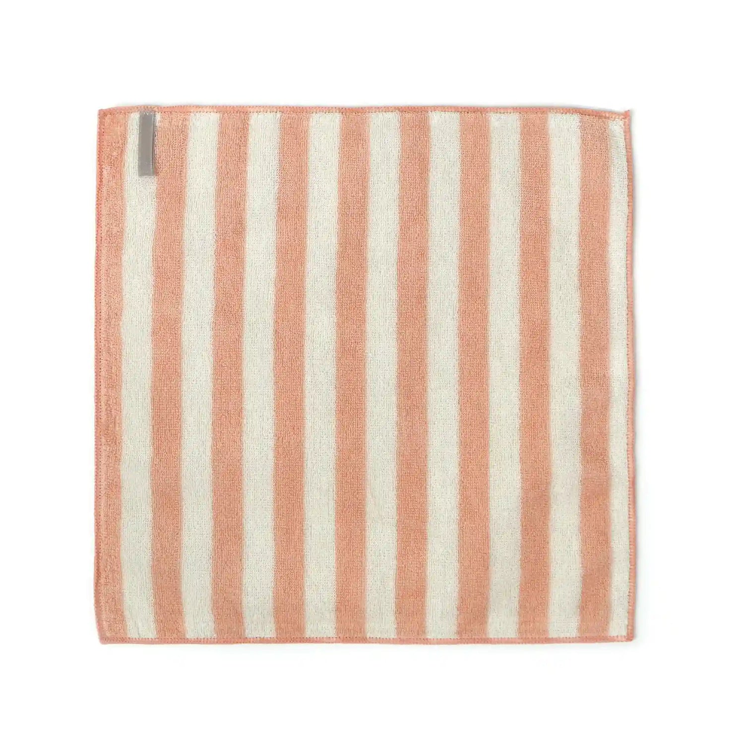Striped Imabari towel with pink and white vertical stripes on a white background