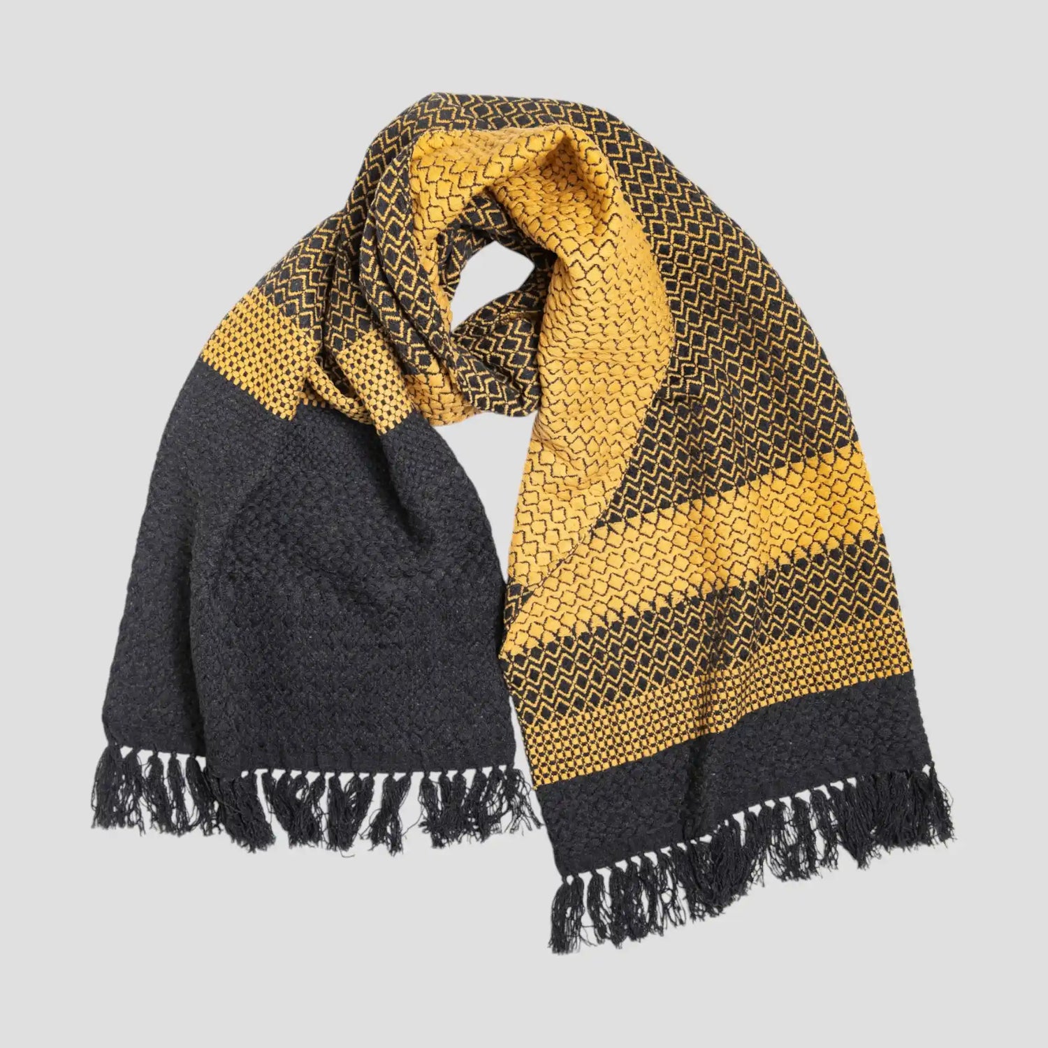 KAWARI Wool Muffler Rhombus - Charcoal Mustard