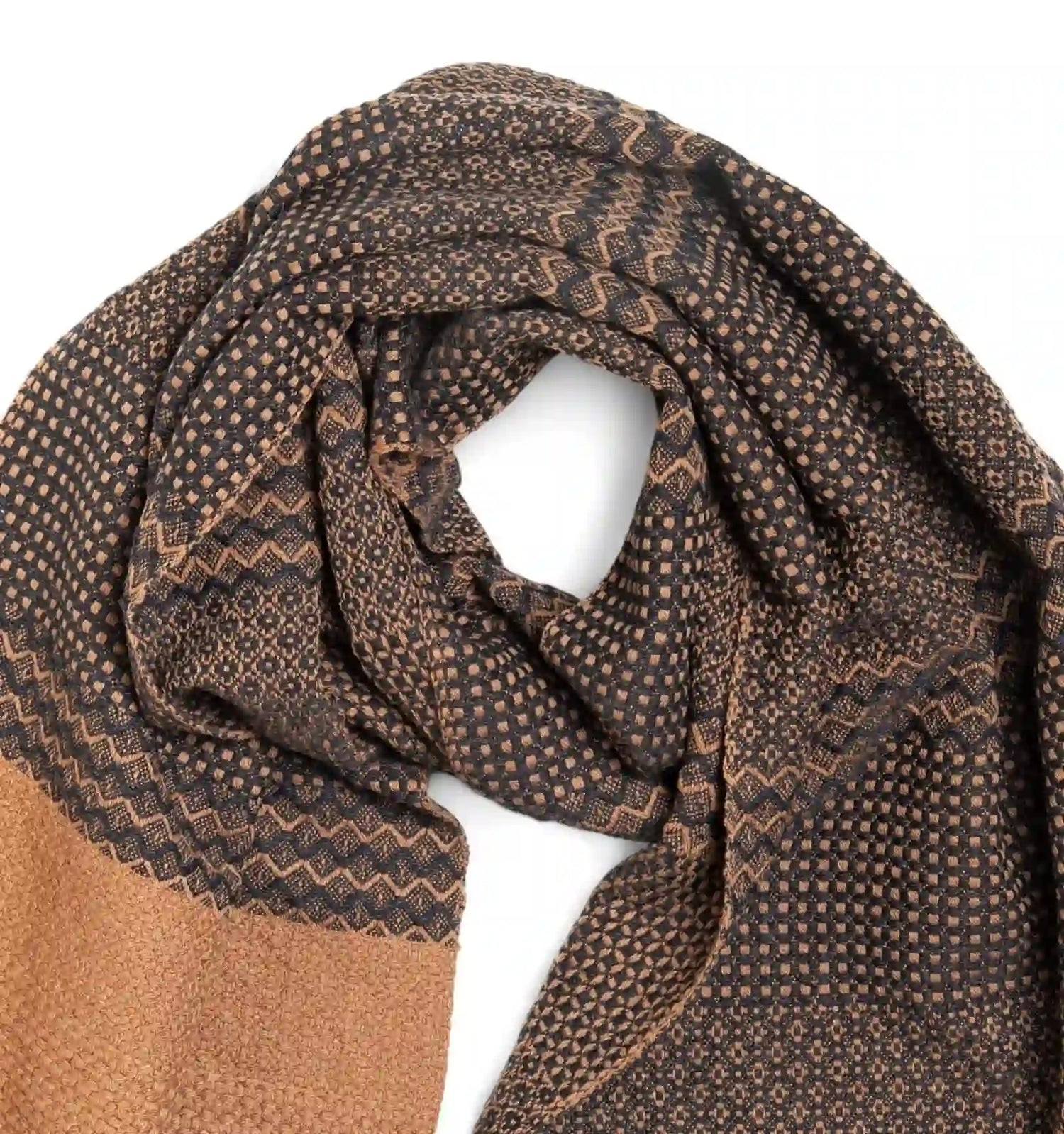 KAWARI Wool Muffler Weave Border - Camel